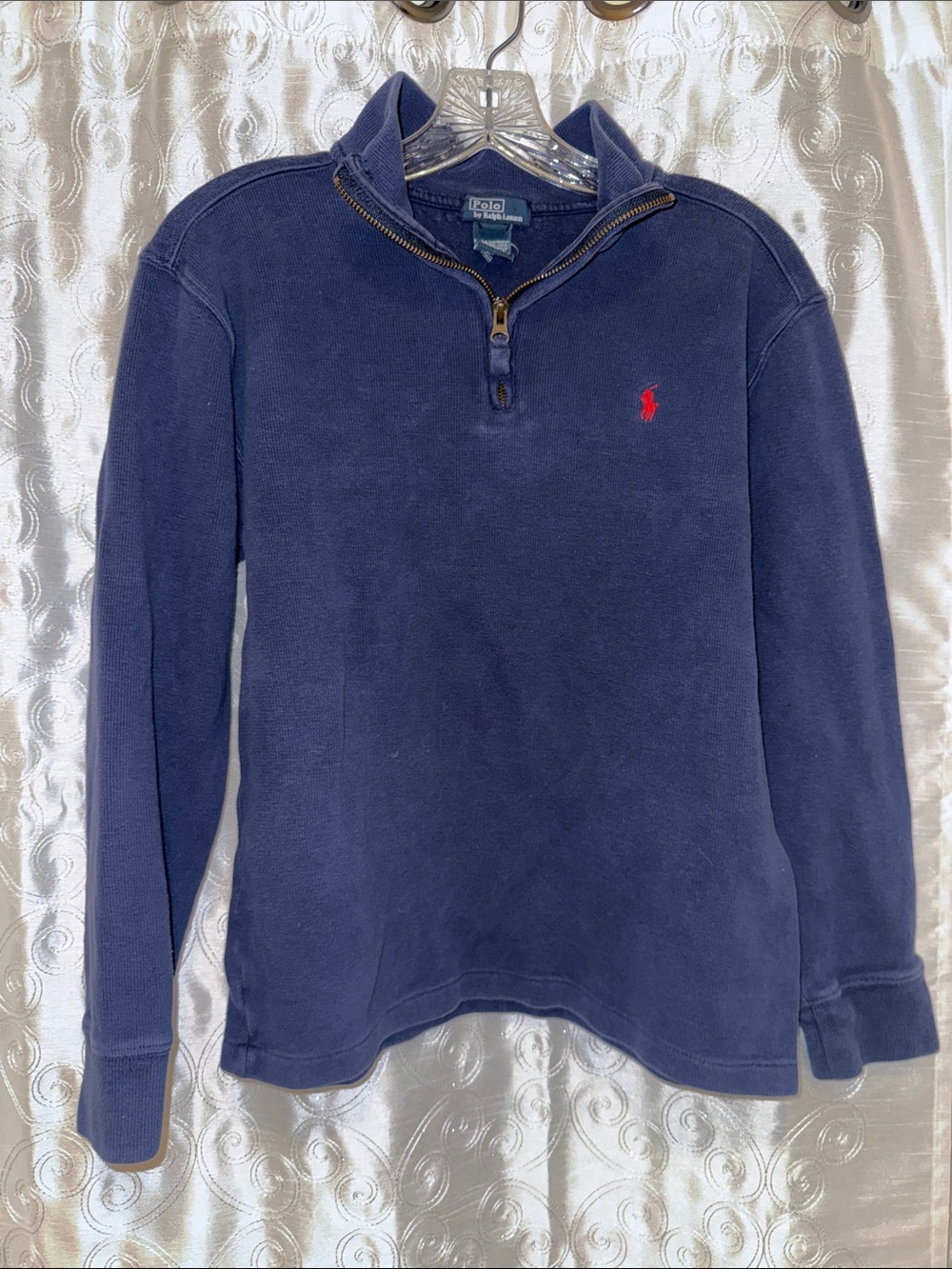 Ralph Lauren Navy 1/4-Zip Pullover with Red Logo Youth Size Large 🔥 G11